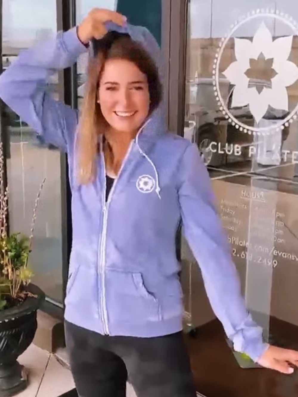 Club Pilates Full Zip Hoodie Light Blue White M